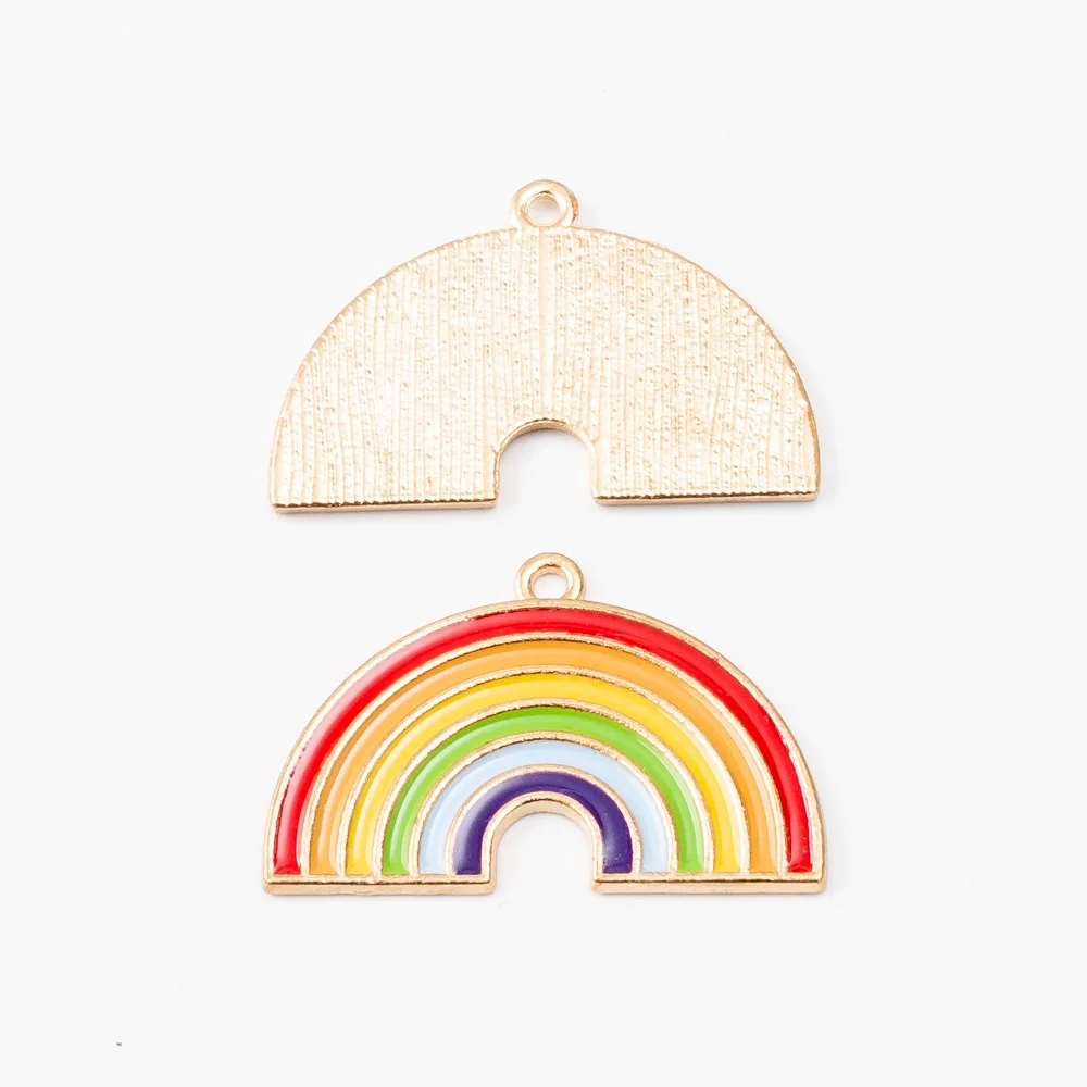 

4 PCS/Lot Gold Color Rainbow Pendants Enamel Charms Handmade For DIY Jewelry Making Accessories