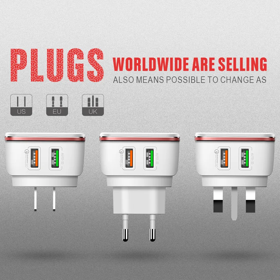 

2 USB Quick Charge 3.0 QC 30W Charging QC3.0 Fast Chargers High Compatibility for iPhone Xiaomi HuaWei Phone Charger Adapter