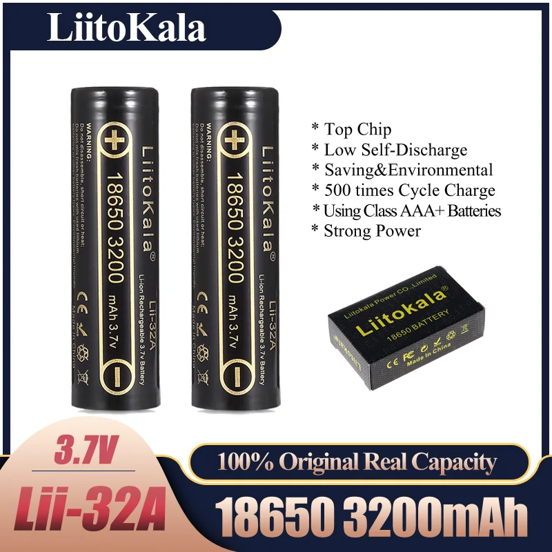 

2023 HK LiitoKala Lii-32A 3.7V 18650 3200mAh for MH1 10A Li-ion Battery Rechargeable 18650 e-BIKE Battery Electric balanced