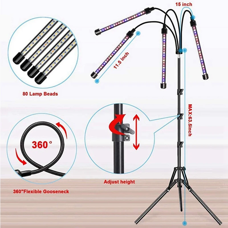 

7x Self Watering Hanging Planters for Plants Flowers & 1set Growth Light with Bracket US Plug