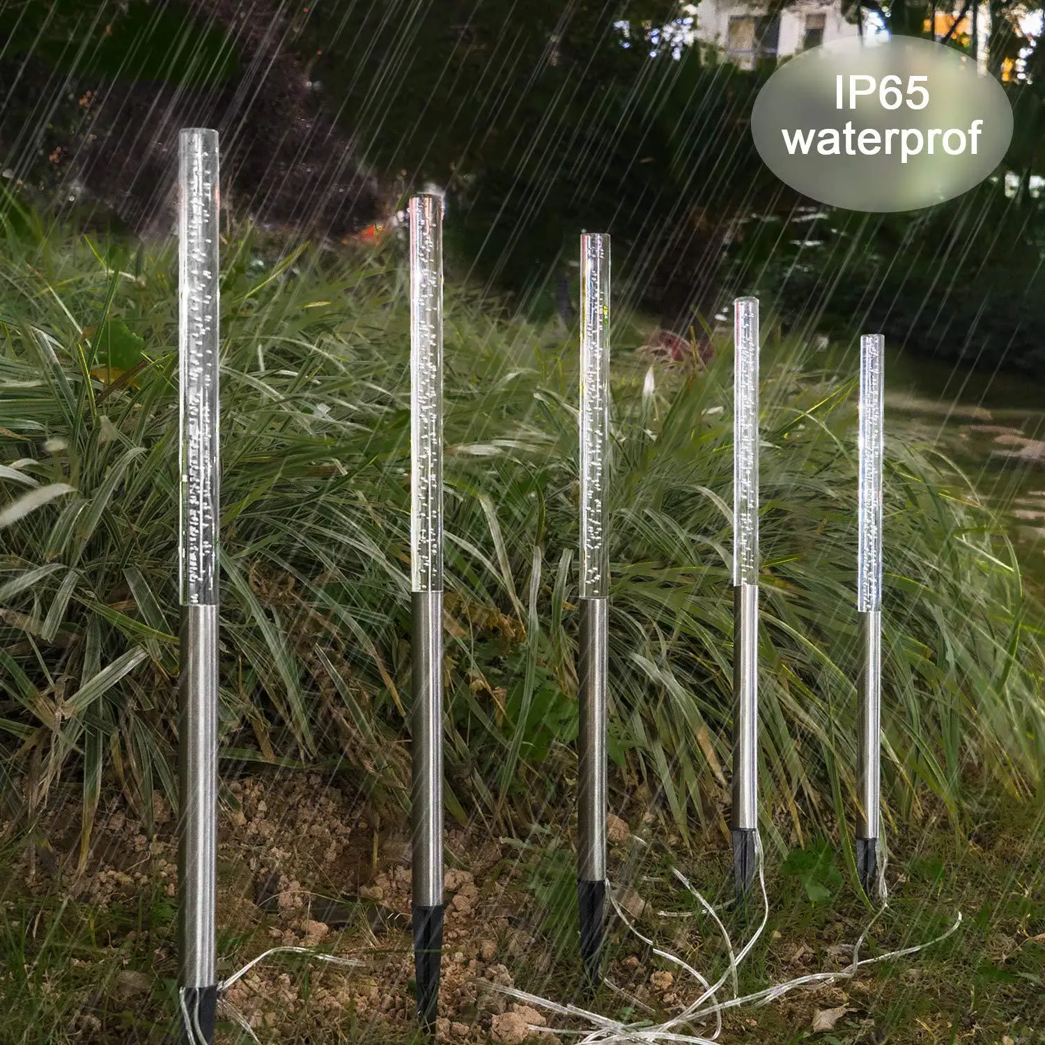 

5LED Solar Power Lawn Light Waterproof Outdoor Path Yard Ground Garden Decoration Colorful Acrylic Crystal Stick Lamp
