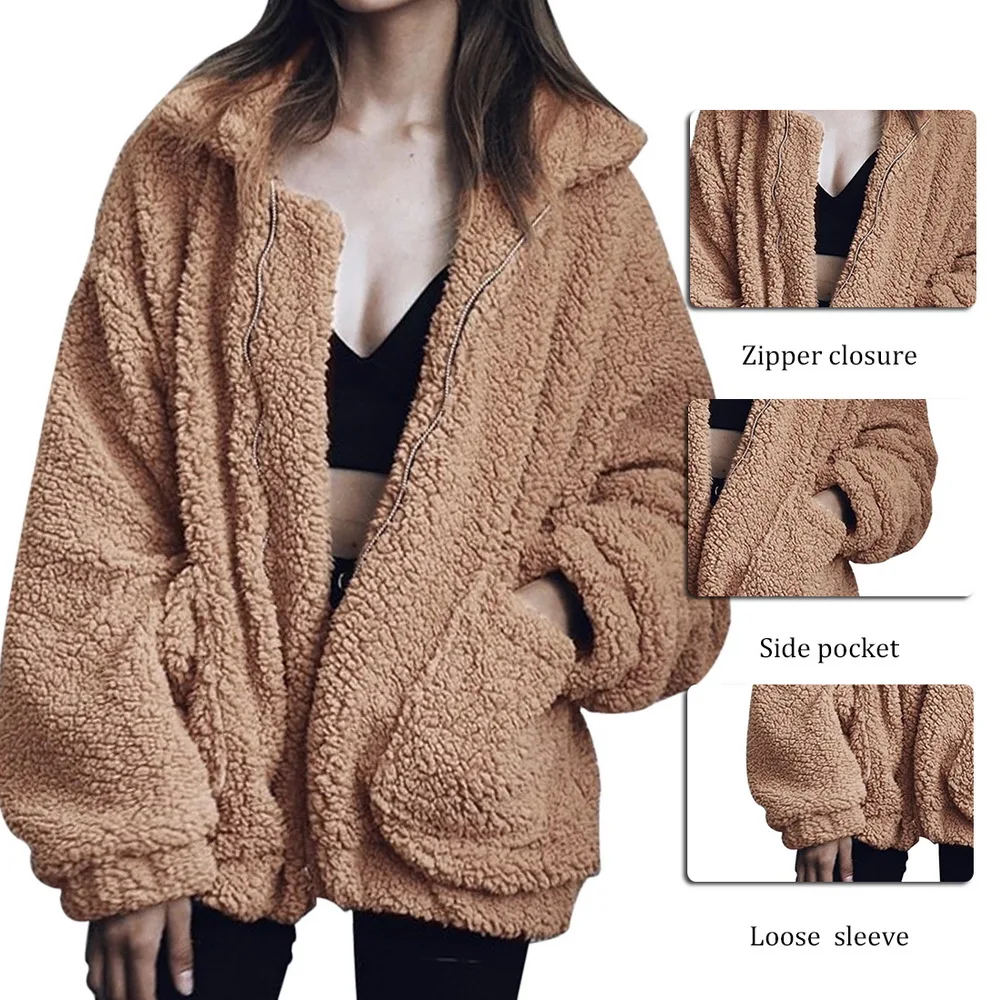 

Fashion Women Jacket Female 2020 Fashion Korean Style Plus Size Women Teddy Faux Fur Coat Casual Jacket