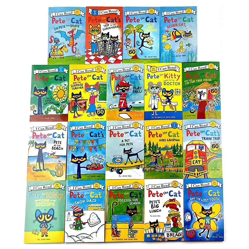 Juego de 19 libros/Set Pete the Cat, con im&aacute;genes cl&aacute;sicas en ingl&eacute;s, para leer mi primera lectura, 22,8x15,2 cm-1