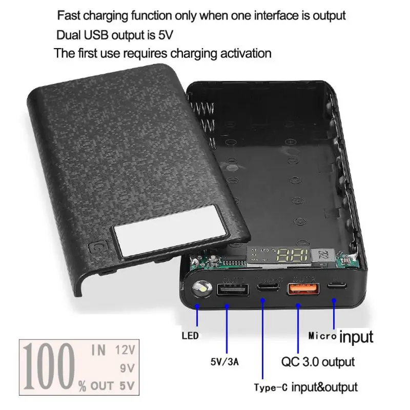 QC 3 0 Dual USB + Type C PD 8x18650 аккумулятор DIY Power Bank Box светодиодное быстрое зарядное
