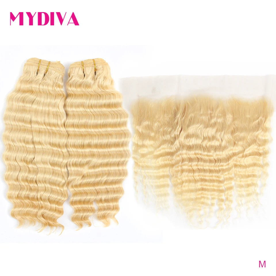 Блонд 613 пучки с фронтальной бразильской Remy человеческие волосы для наращивания