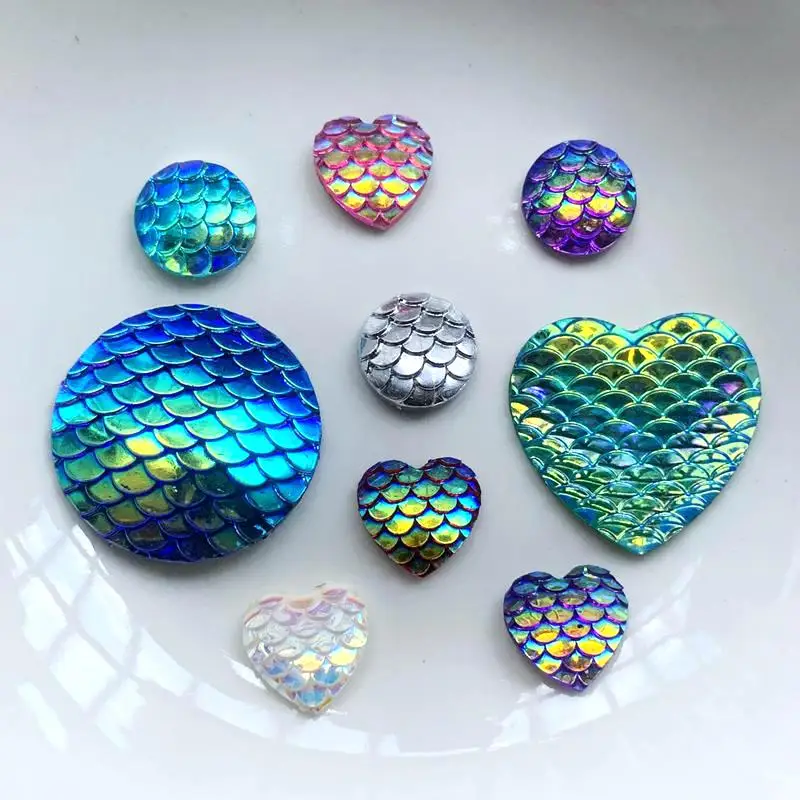 

12mm& 25mm round heart mermaid scales flat back rhinestone can be selected in a variety of colors wedding decoration rhinestone