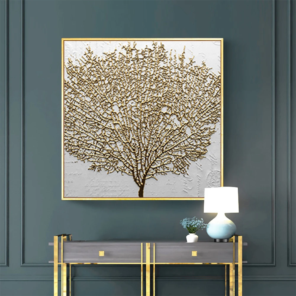 

Life Tree Picture Abstract modern gold Gray thread Wall Pating art circle Nordic posters and aisle prints porch canvas stairca