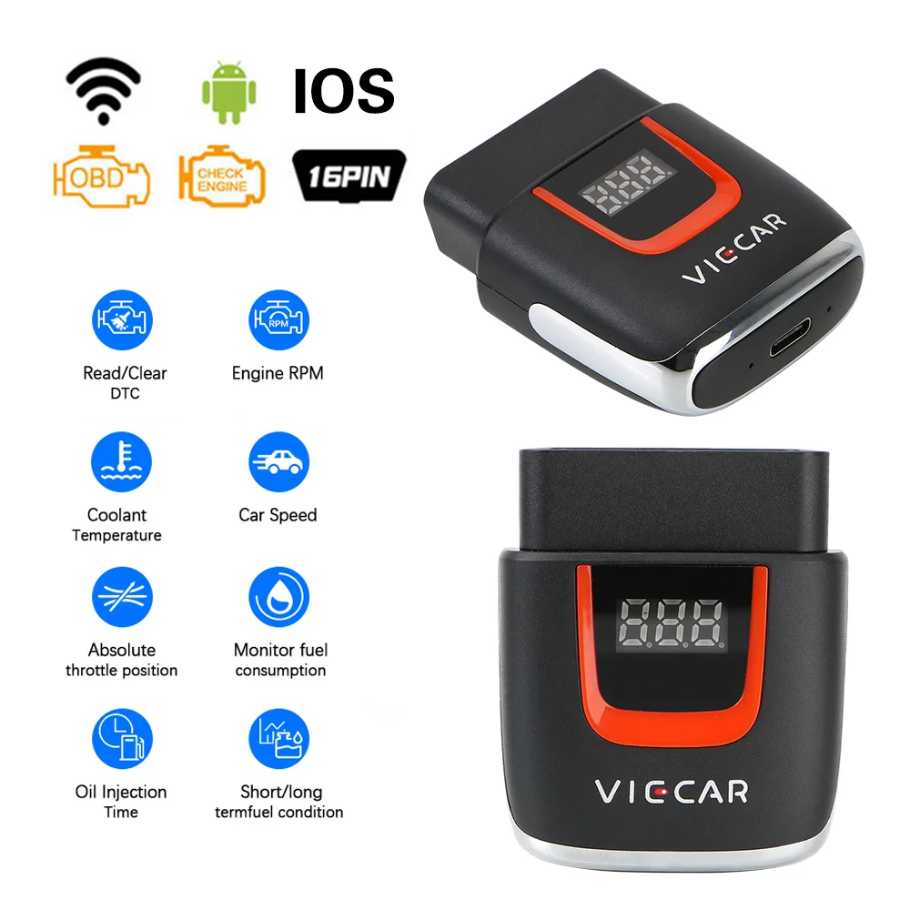 

Диагностический сканер OBD2, USB-устройство для считывания кодов для Android/IOS Viecar VP004 VP002 ELM327 V2.2, автоматический инструмент с Wi-Fi