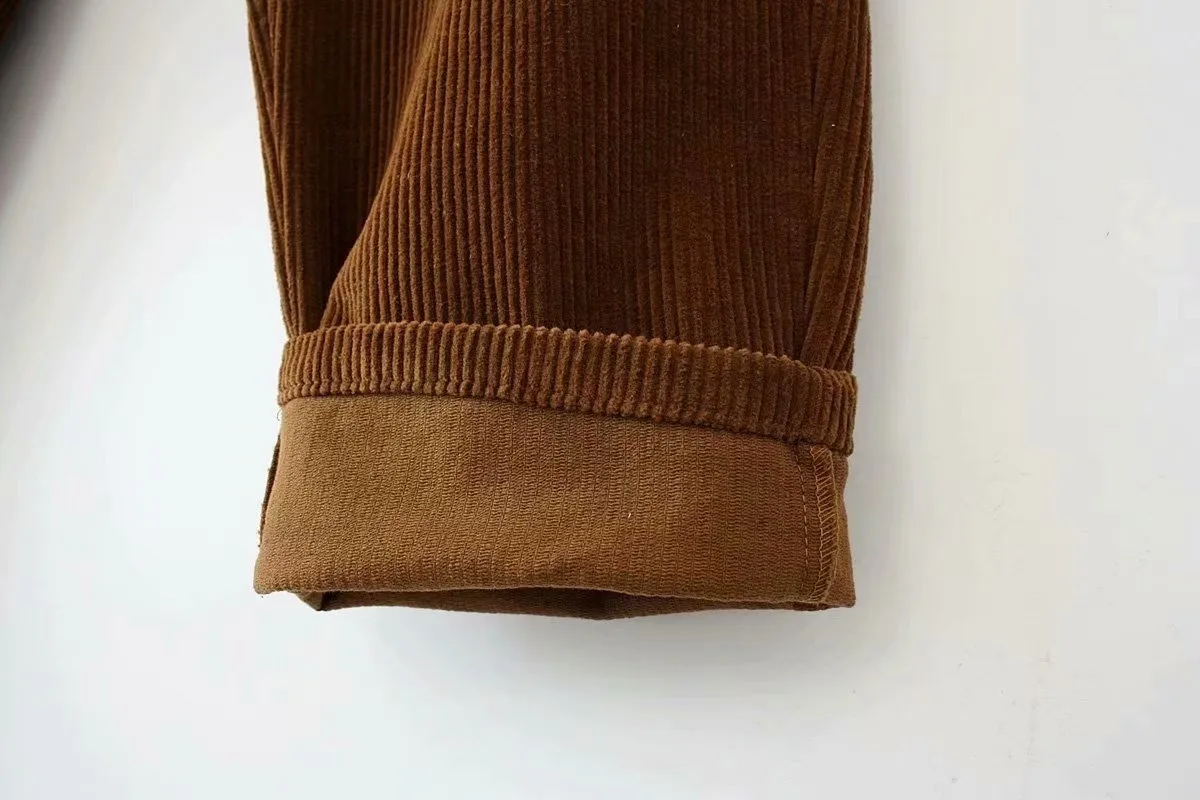

Plus Size 2XL-4XL Women's Corduroy Pants Solid Elastic Waist Slim Long Casual Pants