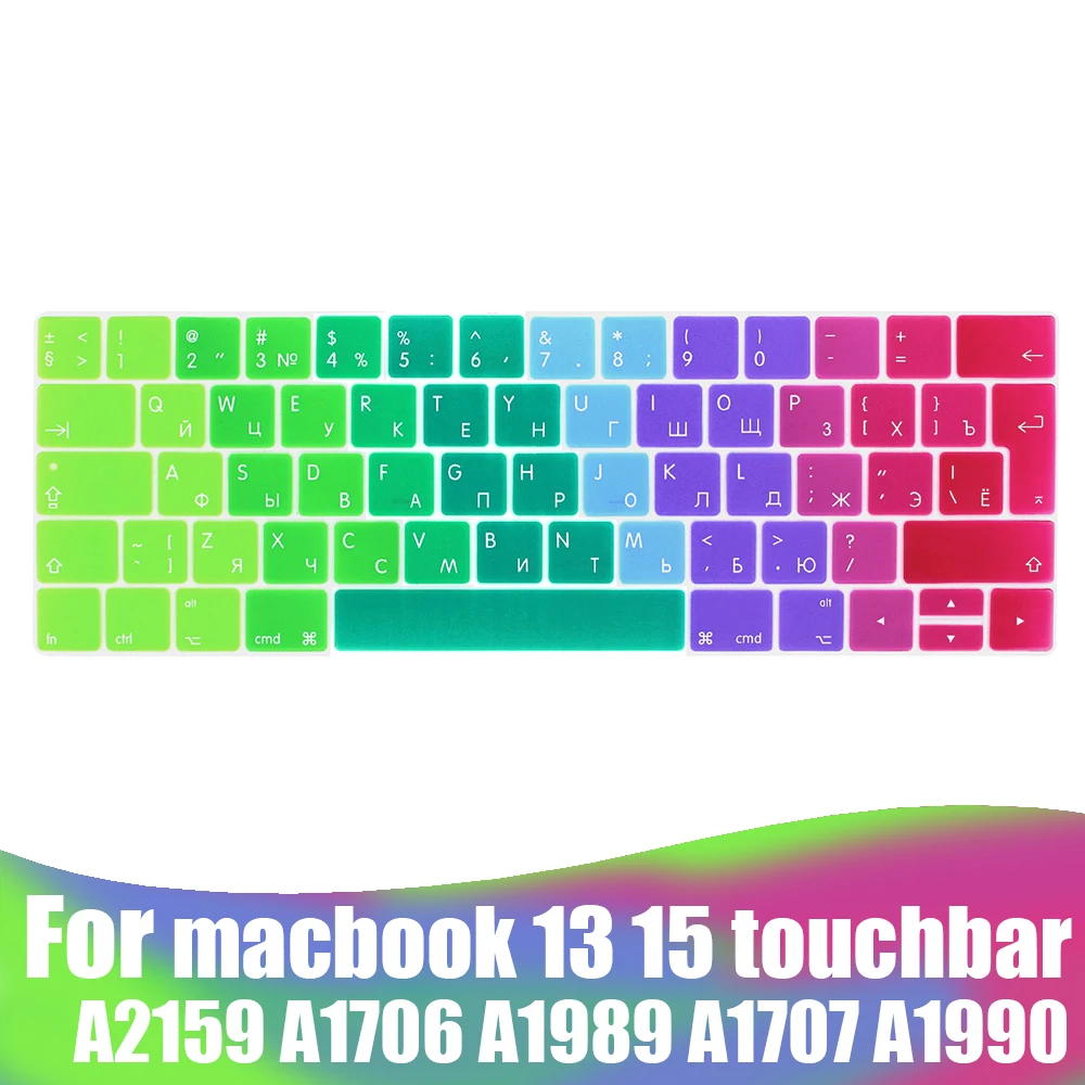 EU Enter Russian + English Layout Keyboard Cover Skin for Macbook Pro13 15 inch touchbar A2159/A1706/A1707/A1989/A1990 Model