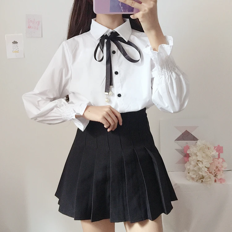 Повседневная рубашка в викторианском стиле с бантом и рукавами-фонариками для