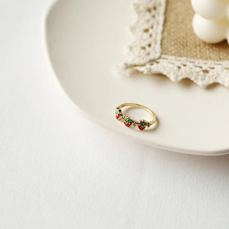 Женское кольцо с клубникой SANSUMMER открытое ювелирное изделие для девушек милые