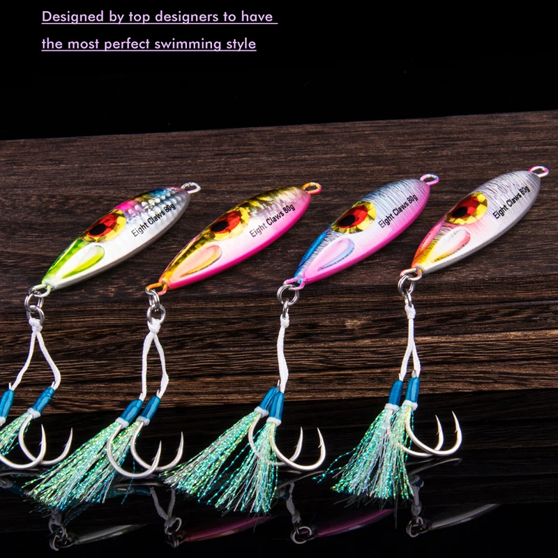 

EIGHT CLAWS Metal Slow Jig Fishing Lure 80g BZY47 Fast Sinking Saltwater Jigs Bait Luminous Glow Jigging Wobbler Swimbait