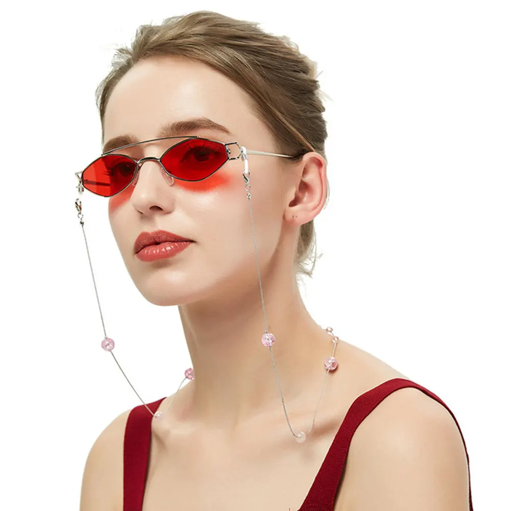 Цепочка для очков женская шнурок солнцезащитных с розовыми хрустальными