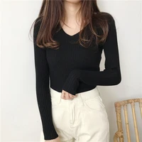 fashion womens sweaters basic v neck solid long sleeve tops knitting sweater pullovers woman top knitted clothes female casual