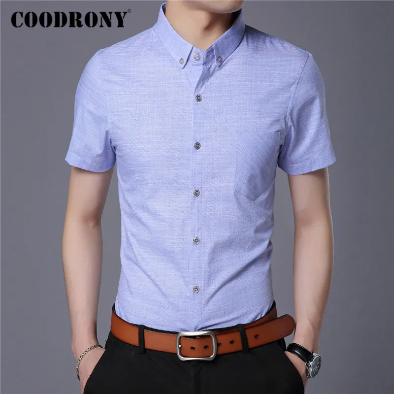 

COODRONY Spring Summer Mens Shirts Slim Fit Short Sleeve Shirt Men Clothing Business Casual Camisa Masculina With Pocket C6002S