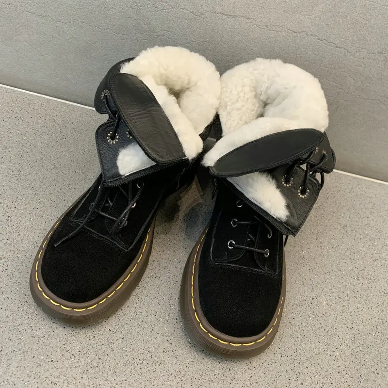 

New Arrival Autumn Winter Women Snow Boots Fashion Natural Genuine Leather Women Shoes Lambs Wool Martin Boots Size 34-41