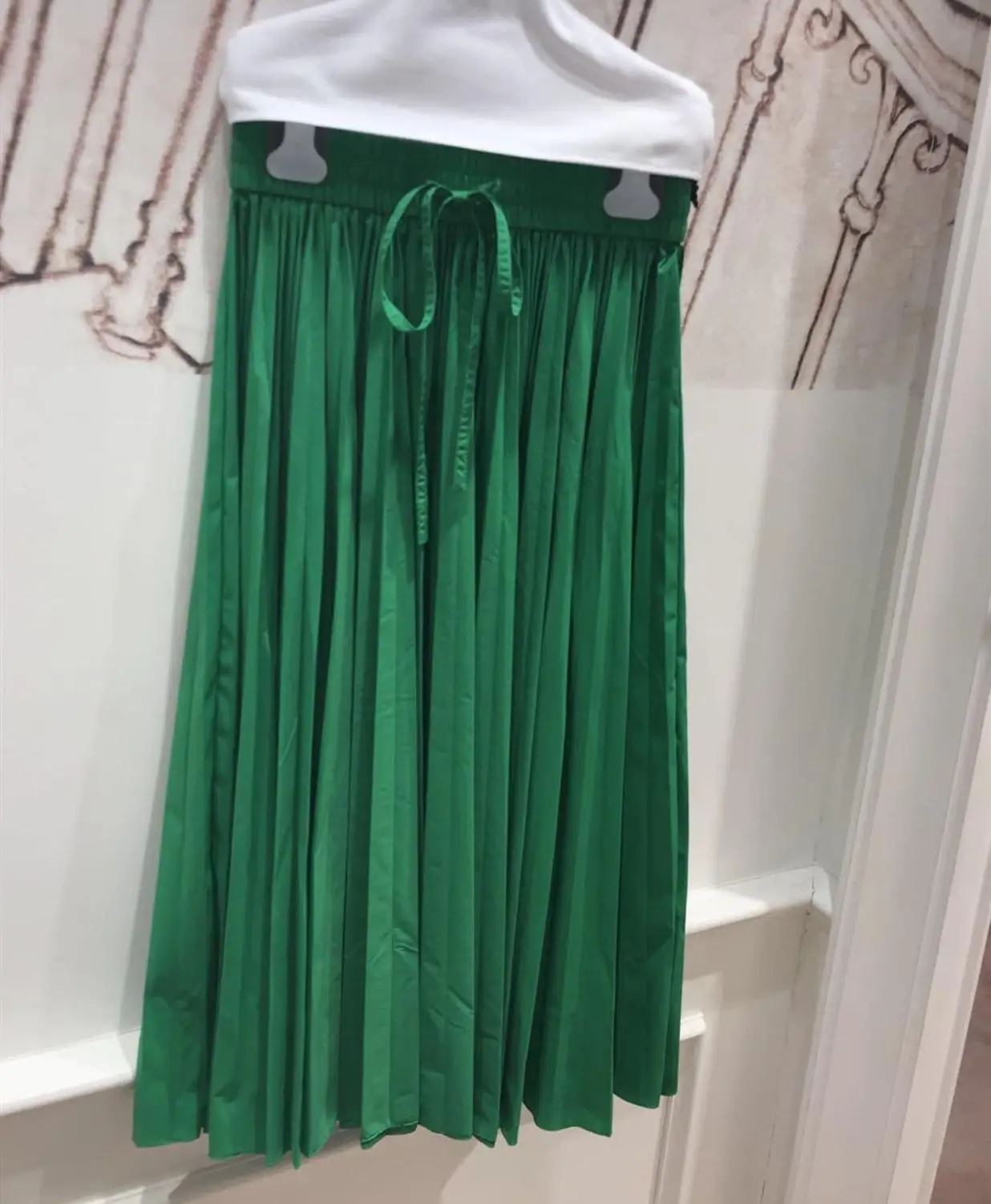 

Green Women's Pleated Skirt Ladies Lace-up Loose Casual Simple Long Skirts