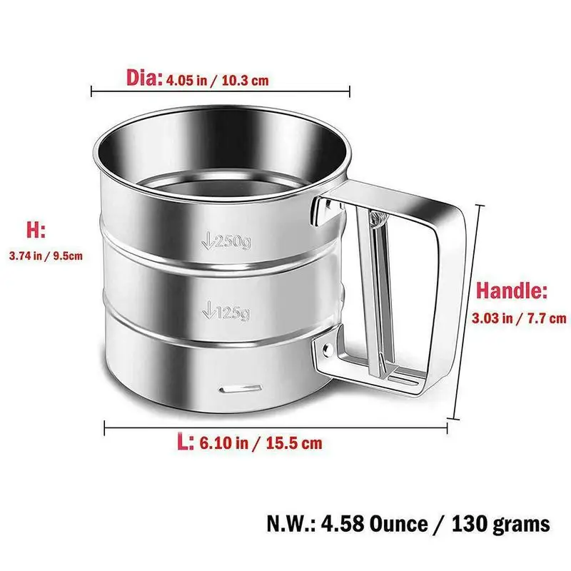 

Hand-held Steel Flour Sieve Hand-pressed Semi-Automatic Flour Screen Tool Baking Flour Small Cup Sieve S4V2