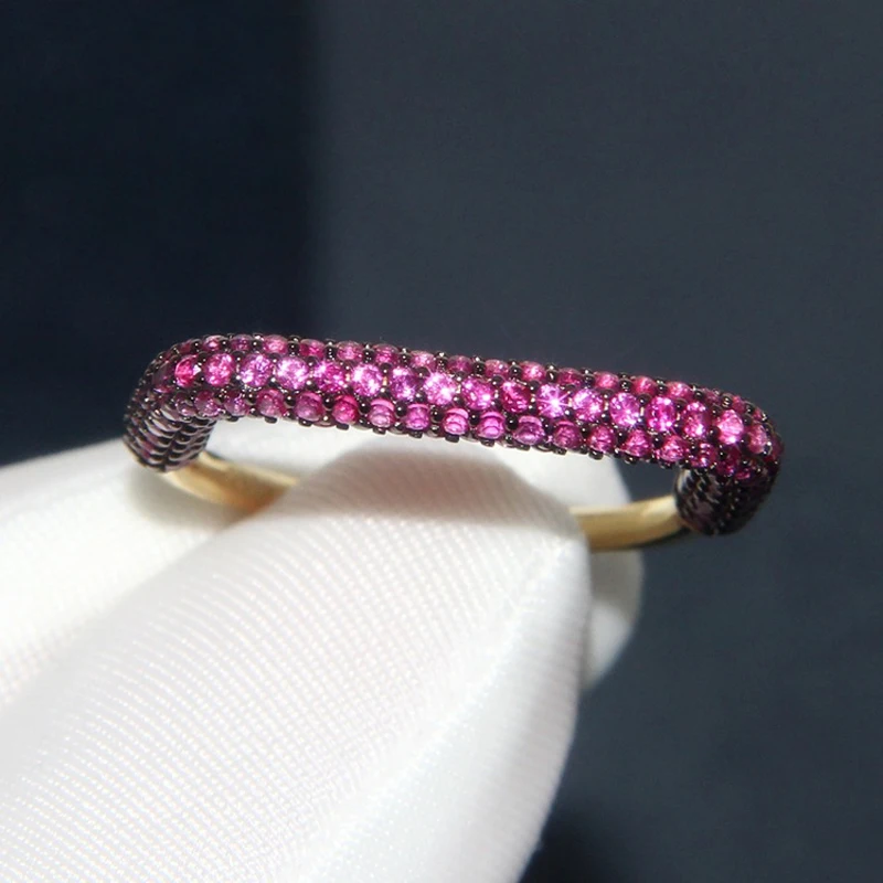 【MeibaPJ】 S925 Sterling Silver Yellow Gold Color Orange and Rose red Zircon Square Geometric Tail Ring Fashion Jewelry for Women |