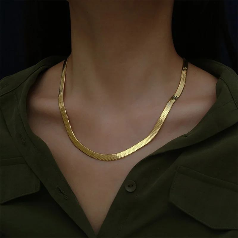 

Fashion 24K Gold Necklace 4MM/40-45-50CM Blade Necklace Snake Bone Chain Men's & Women's Jewelry Gifts