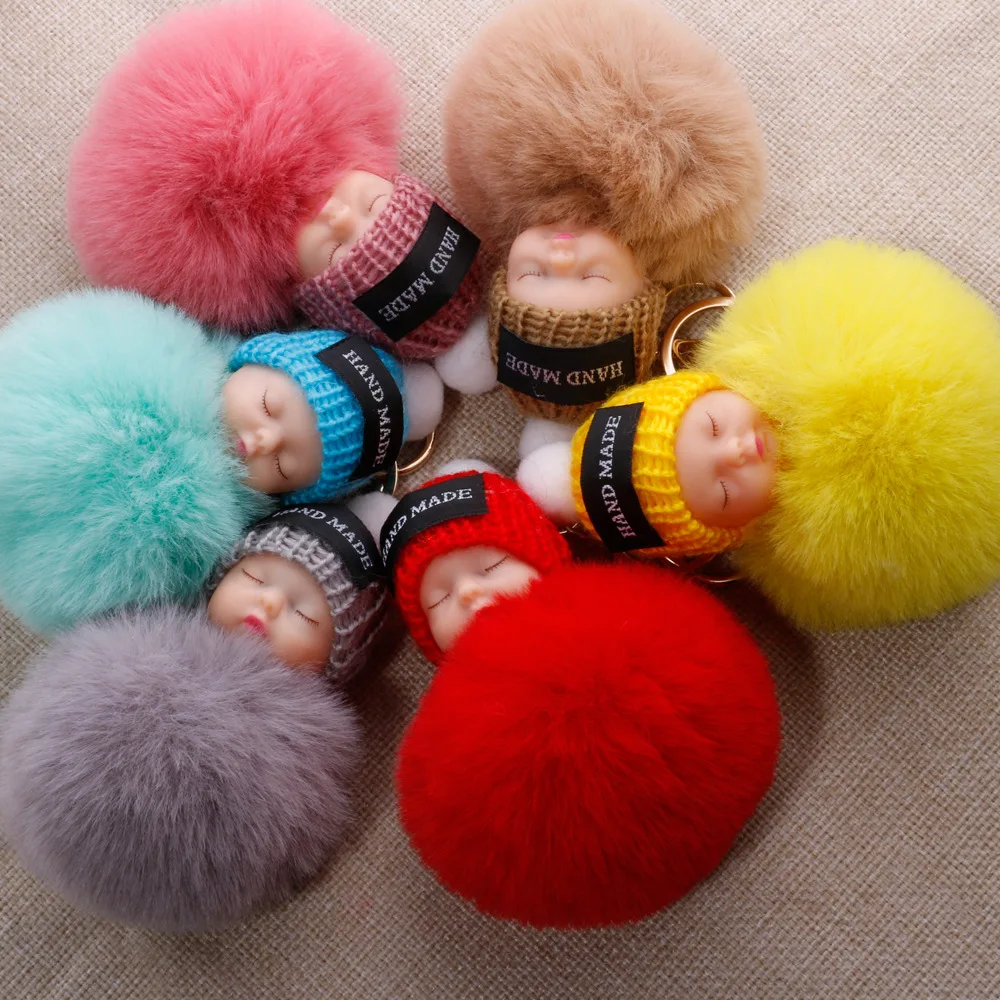 

Cute sleeping doll hair ball pendant key chain multicolor small jewelry accessories jewelry key chain car key decoration