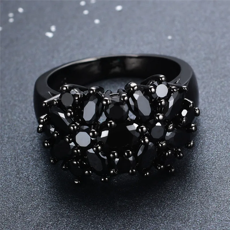 

Punk Inlay Small Oval Purple Crystal Zircon Star Flower Rings for Women Men Vintage Black Stone Ring Temperament Wedding Jewelry