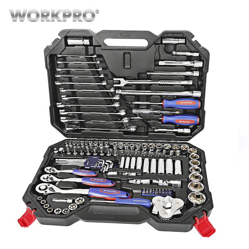 WORKPRO 123 шт. набор инструментов для ремонта автомобиля механические Наборы инструментов отвертки трещотка гаечный ключ гаечные ключи розетки