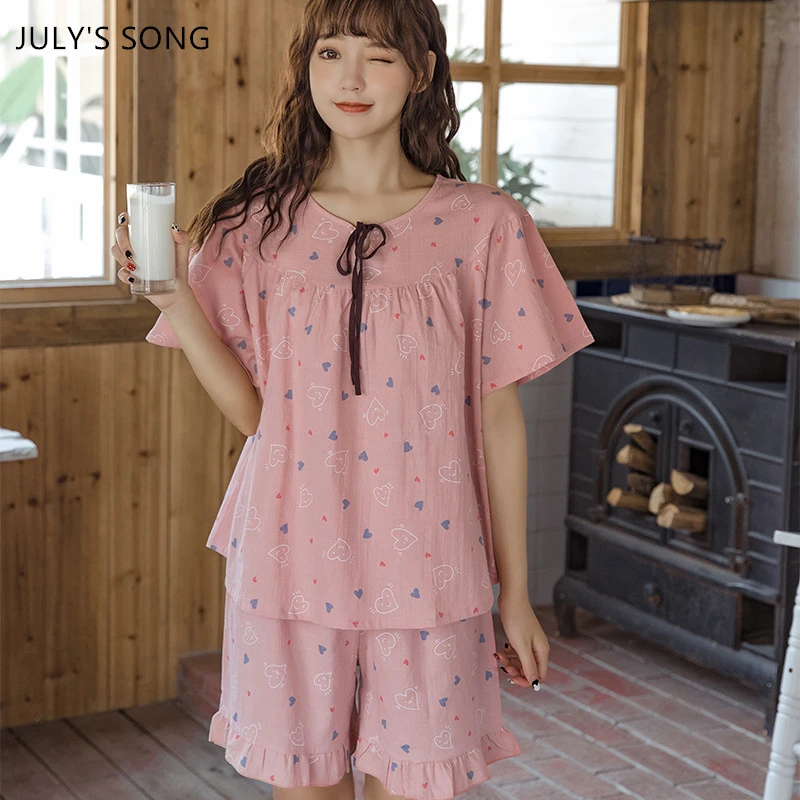 

Женский пижамный комплект JULY'S SONG, из 2 предметов, тонкая Пижама с коротким рукавом и мультяшной вязкой, Повседневная Домашняя одежда, весна-л...