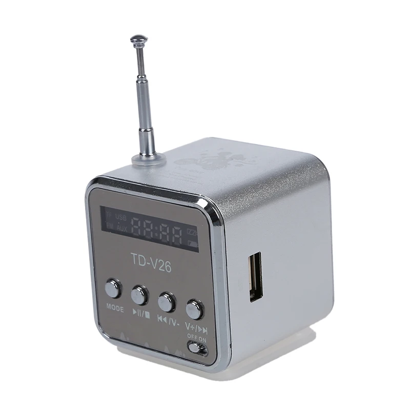 TD-V26 портативный мини цифровой динамик с микро SD / TF USB /FM-серебро-с 1 кабелем и аудио
