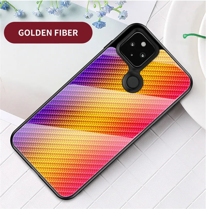 colorful tempered glass phone case for google pixel 4a 5g carbon fibre back cover for google pixel 4a 5g 4 4xl 3a 3axl 3 coques free global shipping