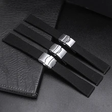 18/20/22/24 mm Black Silicone Strap Silver Metal Folding Clasp Fashion Universal Rubber Replacement Watchbands For Women Men