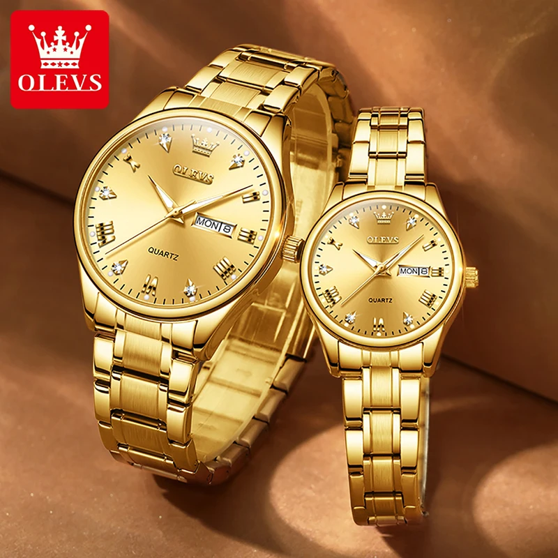 OLEVS Top Brand 2021 New Ultra-thin Quartz Watch Luxury Full Gold Stainless Steel Ceramic Luminous Hands Waterproof Couple Watch