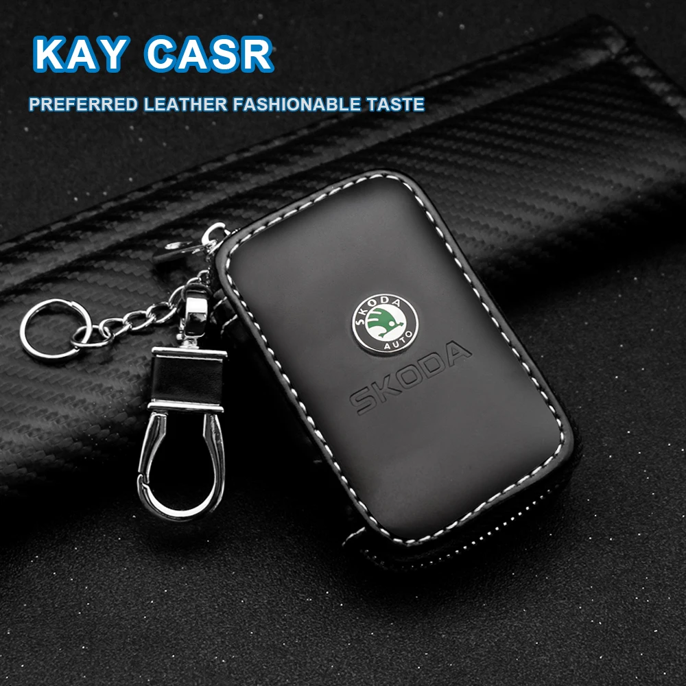 

New High-grade Fashion Leather Car Keychain Key Bag Wallet Case For Skoda Octavia Superb Fabia Rapid Roomster Yeti Karoq Kamiq