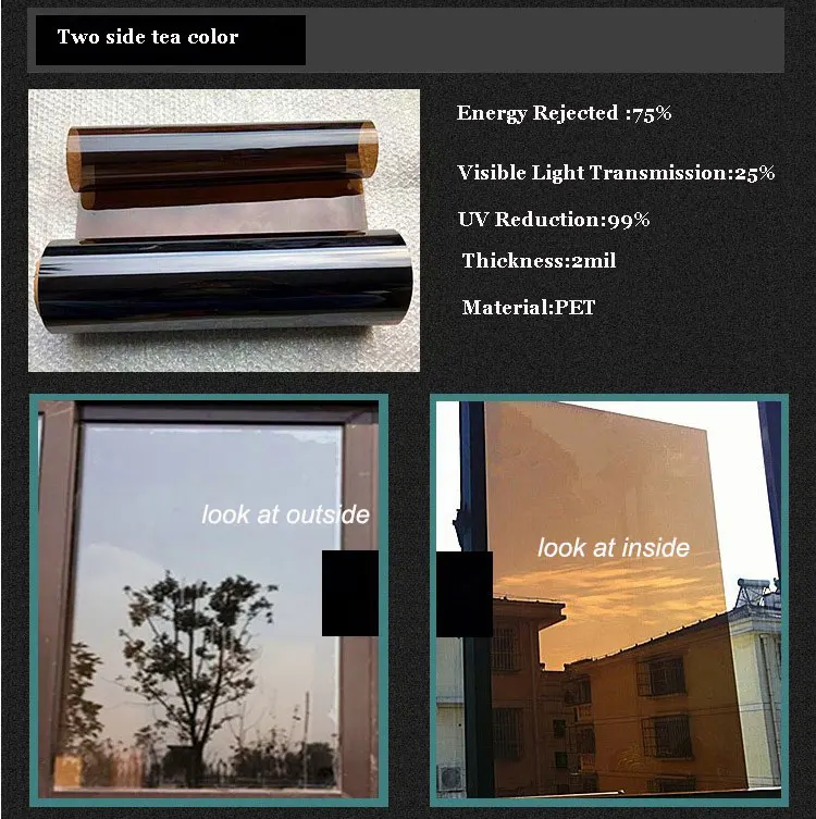 Two side brown 75 см x 7 м цветная стеклянная пленка анти УФ Серебряная Солнечная Оконная Пленка Зеркальная отражающая изоляционная оконная наклейка для декора дома и офиса - Цвет: Two side brown