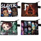 Кошелек из аниме рассекающий демонов Kimetsu No Yaiba Tanjiro Kamado, короткий бумажник с кармашком для монет, Детская сумочка для монет, Мультяшные сумки для хранения