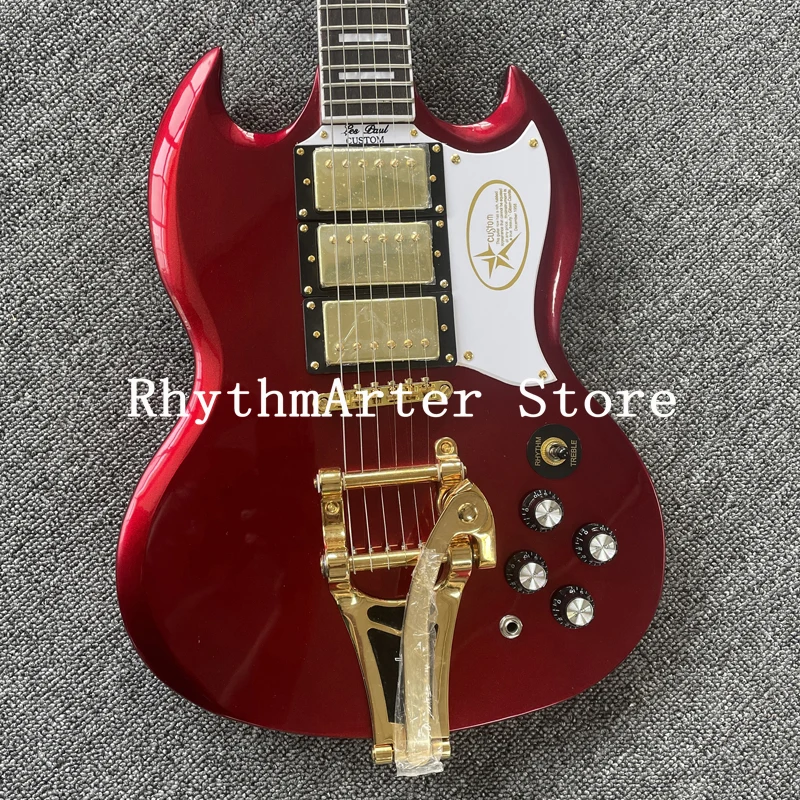 Гитара SG корпус темно-красного дерева гриф из розового фурнитура золотого цвета