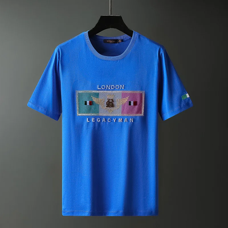 

Europe New Men's Arrival 2021 High Street Fashion O Neck Short Sleeve Embroidery 100%Cotton T Shirt Tops Male Clothing Tees Hot