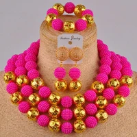 fuchsia pink simulated pearl costume african beads jewelry set nigerian necklace for women fzz23