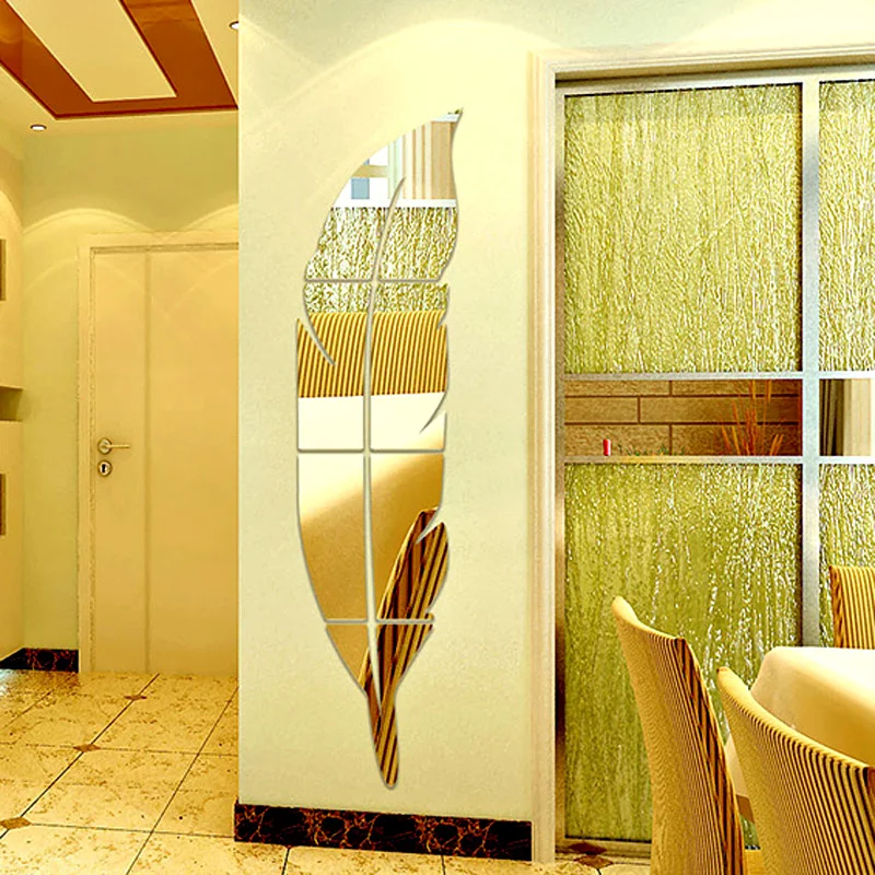Зеркальные акриловые настенные наклейки с перьями приставка зеркало для спальни
