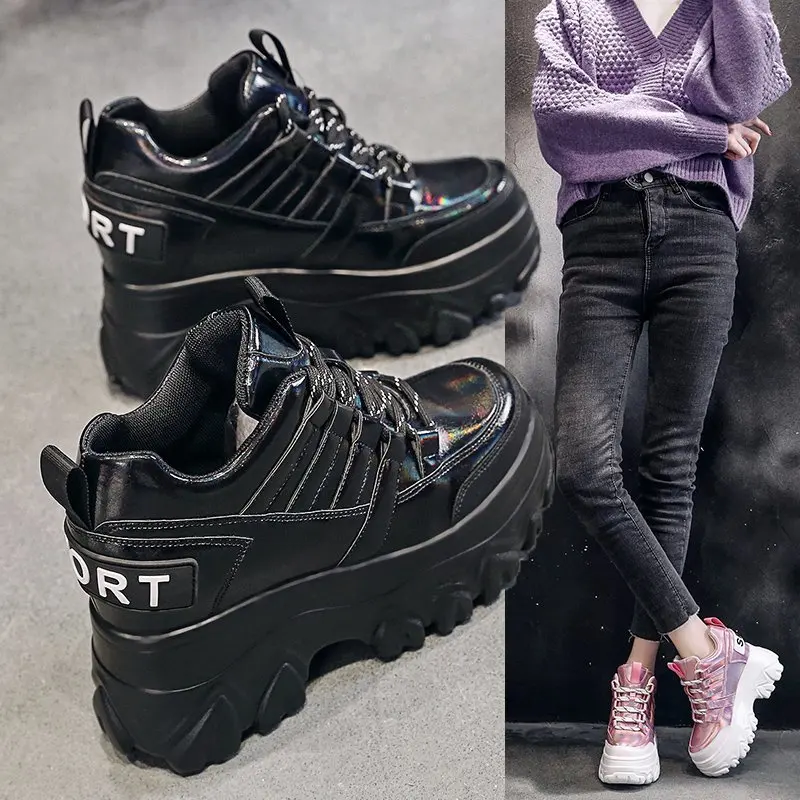 

Spring Lace Up Wedges Casual Shoes Women Silver Chunky Sneakers 10cm Platform Shoes Tenis Walking Shoes Trainers Dad Shoes Woman