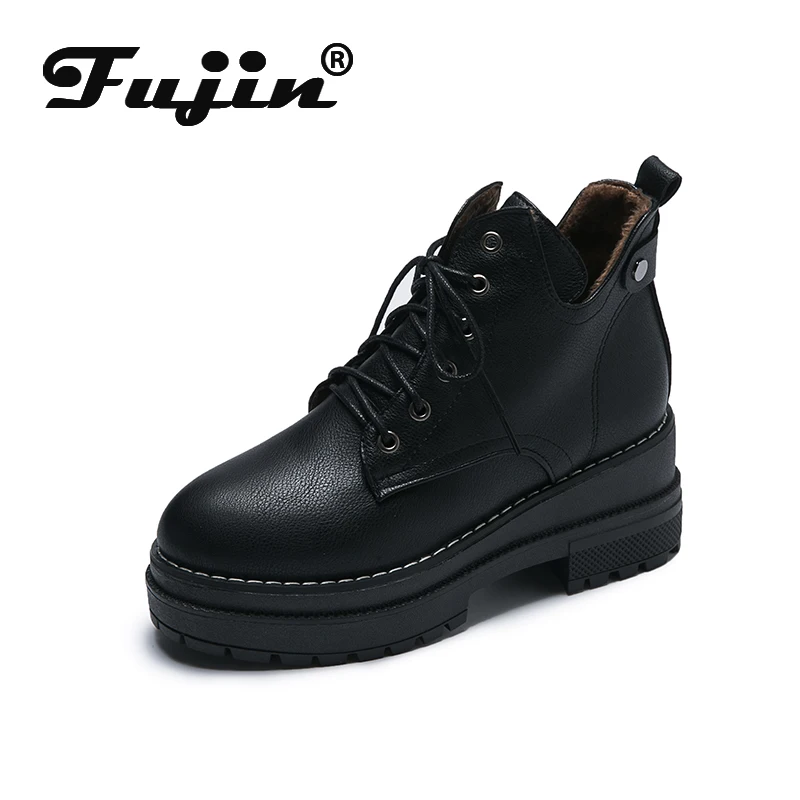 Fujin/женские зимние ботинки на толстой подошве Новинка 2020 года Ботинки шнуровке
