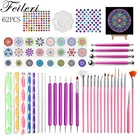 62 шт.компл. инструменты для свертывания мандалы зеркальная форма для тиснения точечные ручки кисть акриловые стержни инструменты для рисования камнями