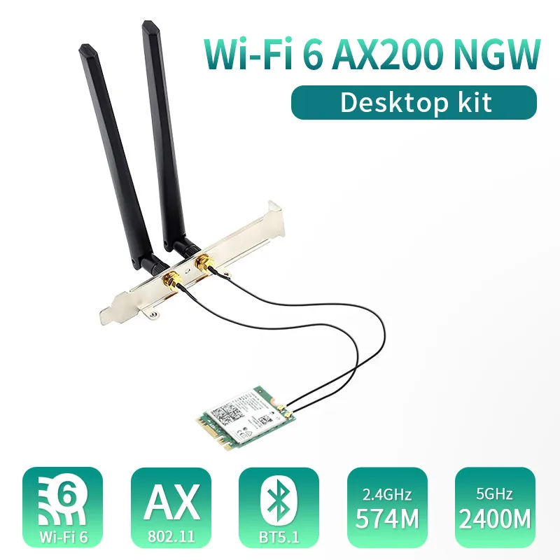 

Комплект для ПК AX200, Двухдиапазонная Wi-Fi-карта 2,4 ГГц/5 ГГц, 802.11ax, Bluetooth 5,0, Windows 10, 2,4 Гбит/с, MU-MIMO