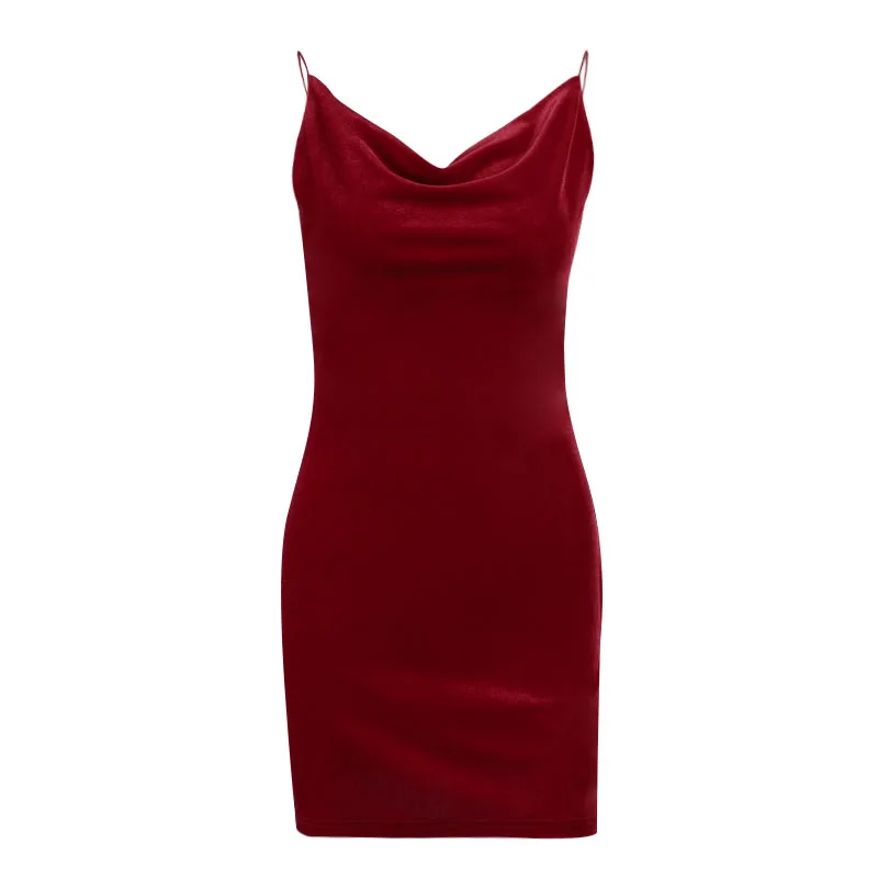 

Instunning Women Velvet Vintage Mini Dress V Neck Sleeveless Spaghetti Strap Backless Split Dress 2021 Summer Elegant Lady Dress