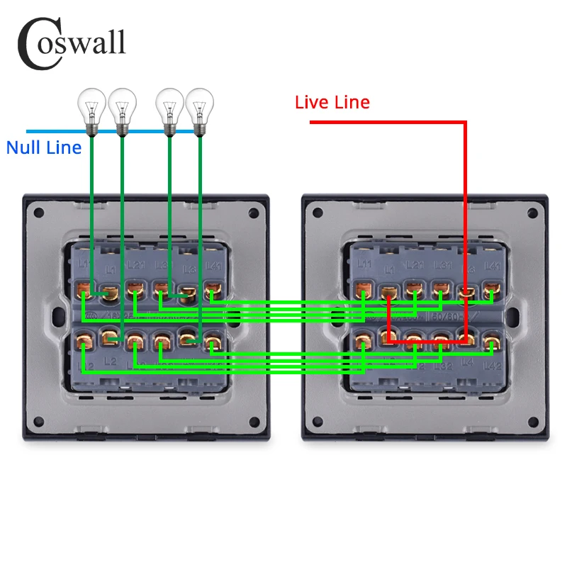 Coswall 4-канальный роскошный настенный светильник выключатель из нержавеющей стали