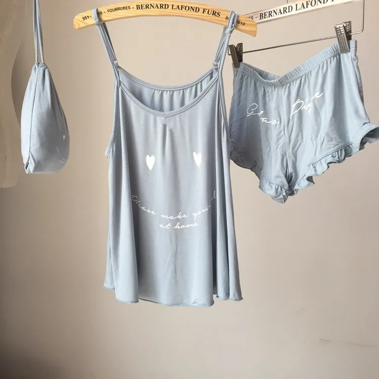 Smile grey Женский хлопковый пижамный комплект, Свободный Повседневный Топ с буквенным принтом+ шорты, мягкий ремешок, ночное белье, Модальная высокая эластичная ночная рубашка, домашняя одежда - Цвет: Smile grey