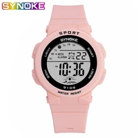 synoke fashion pink sports women digital watch 50m waterproof boys girls students wristwatch alarm female ladies watches