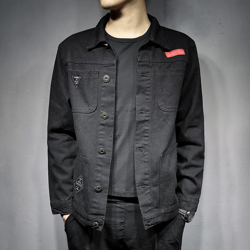Однотонная Повседневная тонкая мужская джинсовая куртка размера плюс 5XL черная