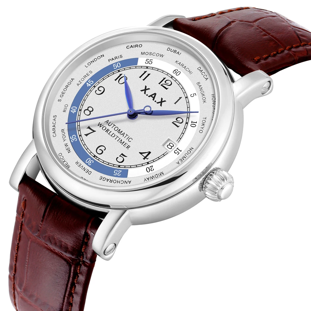 World Time Automatic Watch Male Self-wind Wirstwatch Men Luxury Mechanical Clock Waterproof Large Relogio de Luxo | Наручные часы